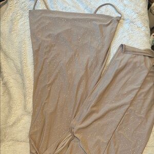 Elegant Glitter Jumpsuit in Tan